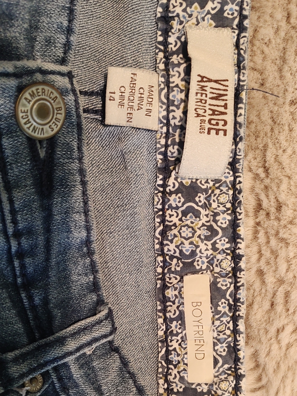 Vintage America Light Blue Jeans with Red Floral Embroidery - Picture 6 of 7